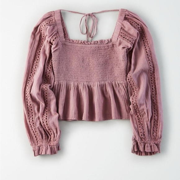 AMERICAN EAGLE WOMEN PURPLE SQUARE NECK SMOCKED PEASANT TOP
XL - Picture 1 of 15